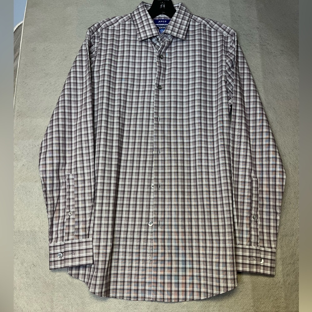 🆕 Apt. 9 Men’s Size Small Slim Fit Purple Plaid Button Up Dress Shirt Fast Ship